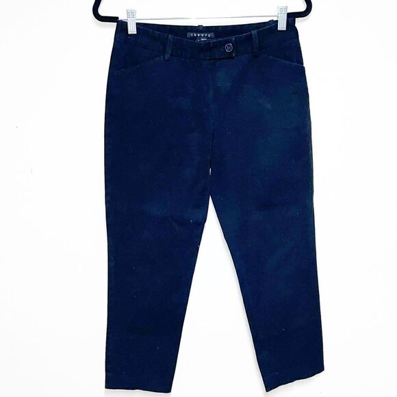 Theory Women's Arlene Daily Tapered Cotton Crop Pants in Black Womens Size 4 - Picture 1 of 5